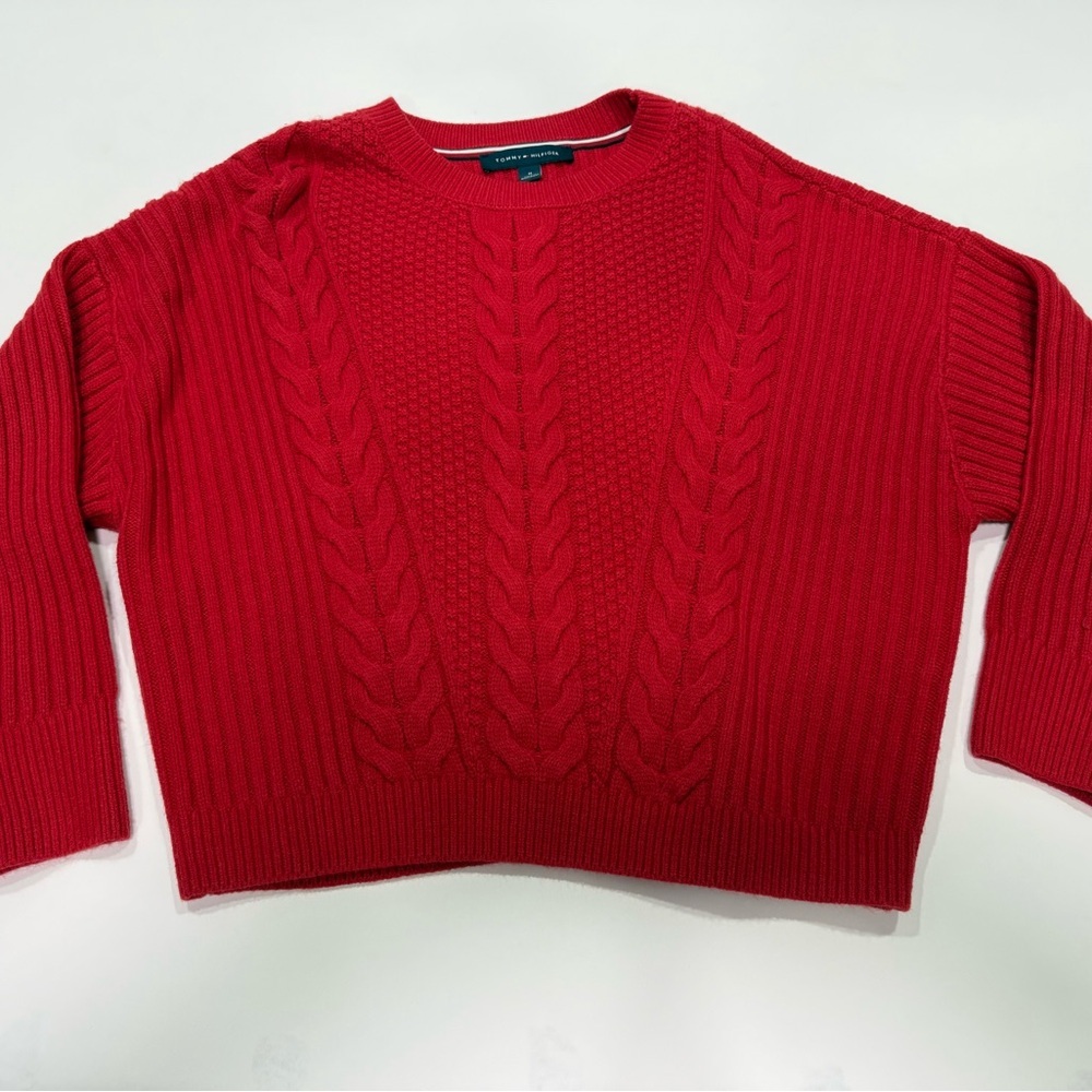 Tommy Hilfiger Women’s Red Cable Knit Sweater Size M Classic Preppy